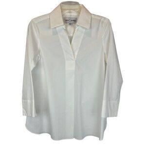 Sara Campbell Tunic Top  Women's XS  V-Neck Pullover Shirt w Front Pleat  White